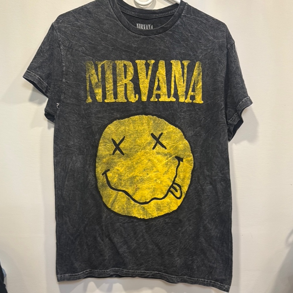 NIRVANA Distressed Tee in Black and Yellow